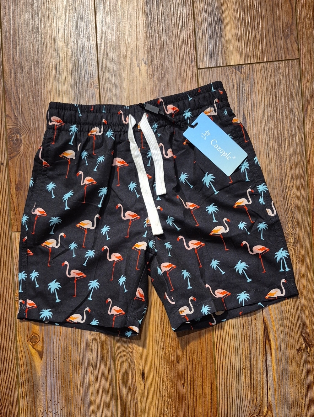 NWT Cozople Black Flamingo Print Boy's Swim Trunks - Sz. 6